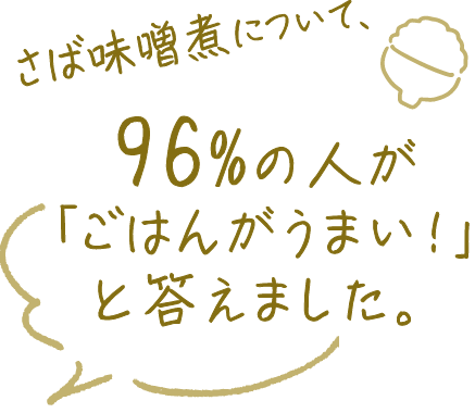 さば味噌煮について、96%の人が「ごはんがうまい！」と答えました。